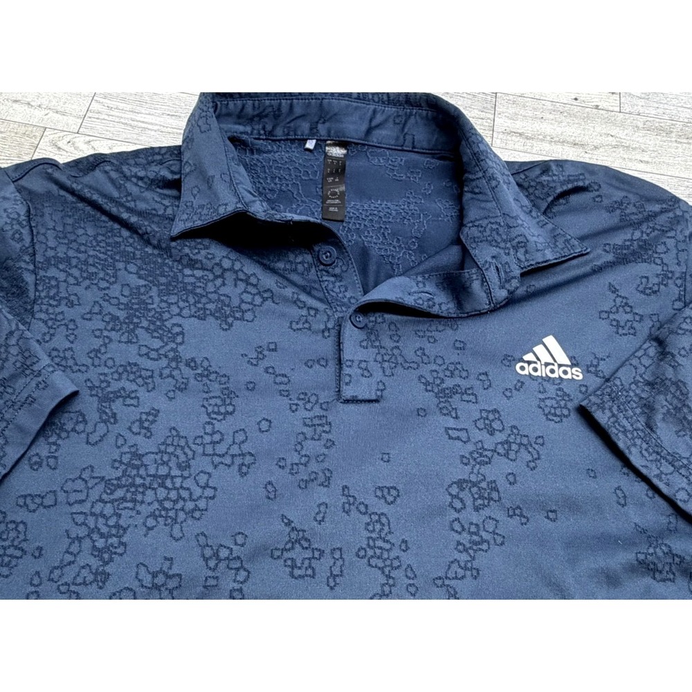 Adidas Men's Textured Jacquard Golf Polo Shirt Blue performance LARGE
